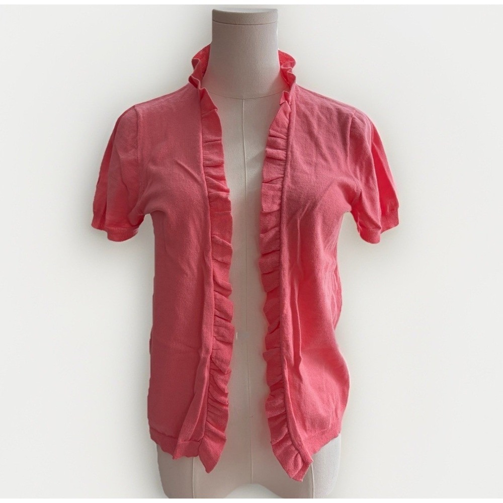J.Crew Y2K Ruffle Trim Top Open Cardigan Shrug Cashmere Blend Short Sleeve Layer - Picture 4 of 14